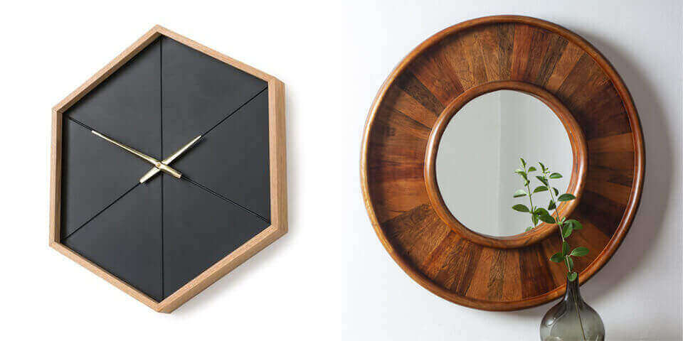 Haider International Wooden Clock and Wooden Mirror